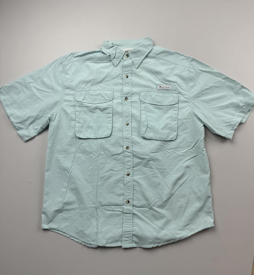 Joe Marlin Shirt Mens Medium Blue Solid Short Sleeve Fishing Button Up Lined